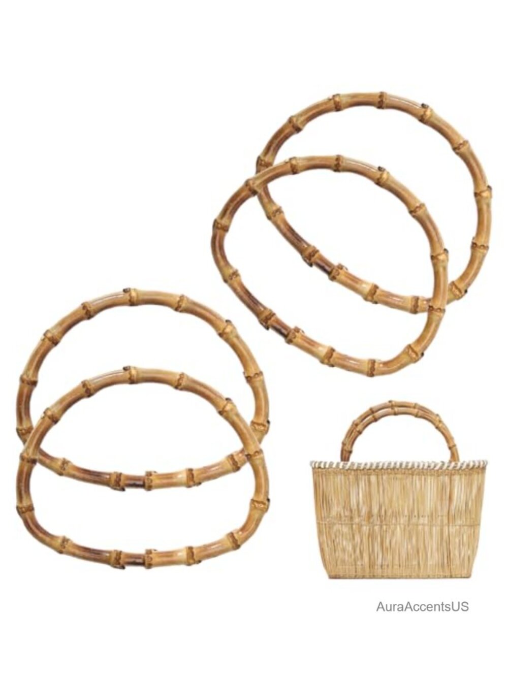 4pcs Wooden D-Shaped Bamboo Bag Handles DIY Purse Making 4.72x5.91in